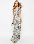 Asos Wedding Frill Shoulder Detail Maxi Dress In Print - Multi