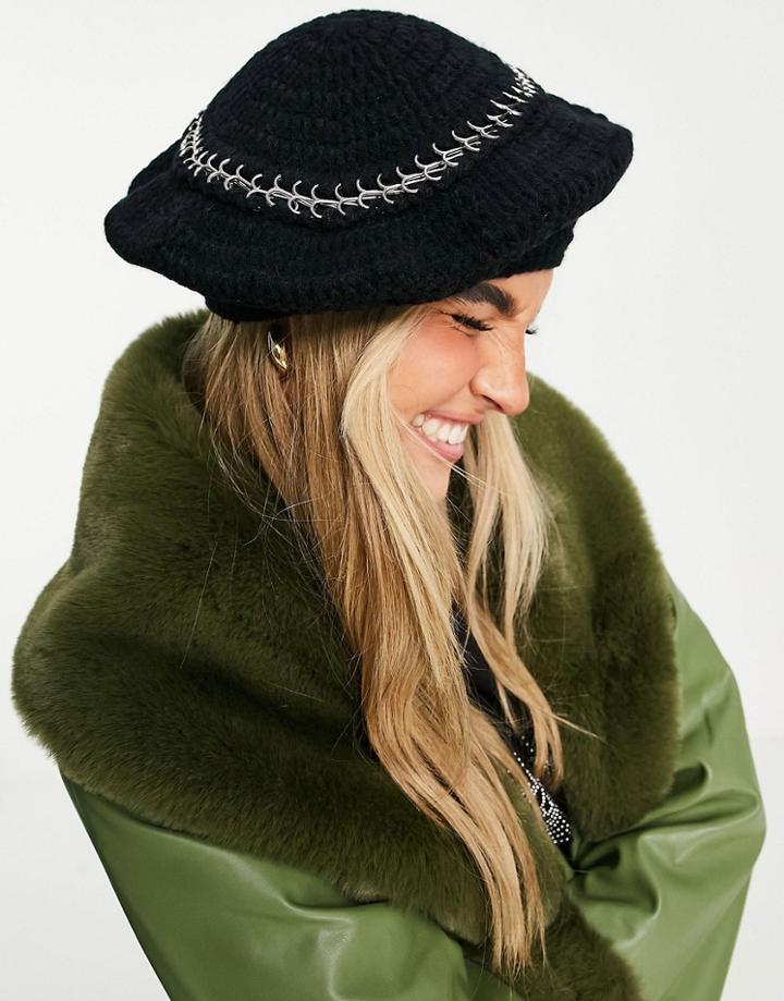 Topshop Crochet Chain Beret In Black