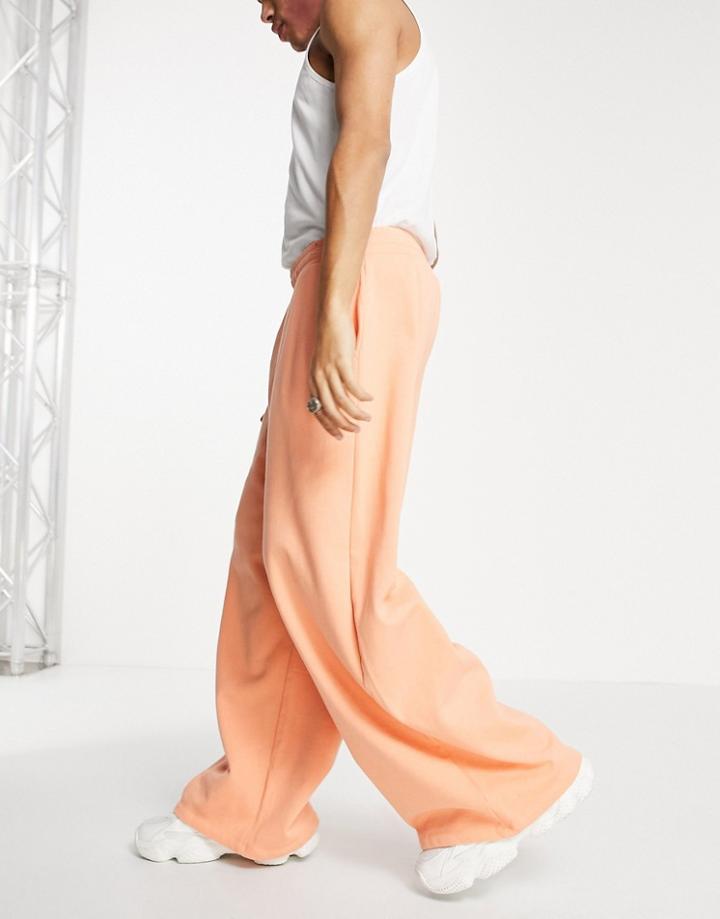Asos Design Oversized Wide Leg Sweatpants In Washed Orange