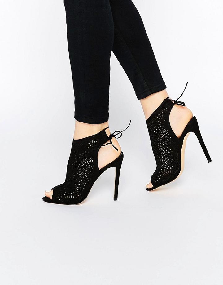 New Look Laser Cut Tie Back Heels - Black