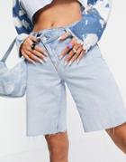 Weekday Zen Cotton Denim Shorts With Asymmetric Zip In Light Wash - Mblue-blues