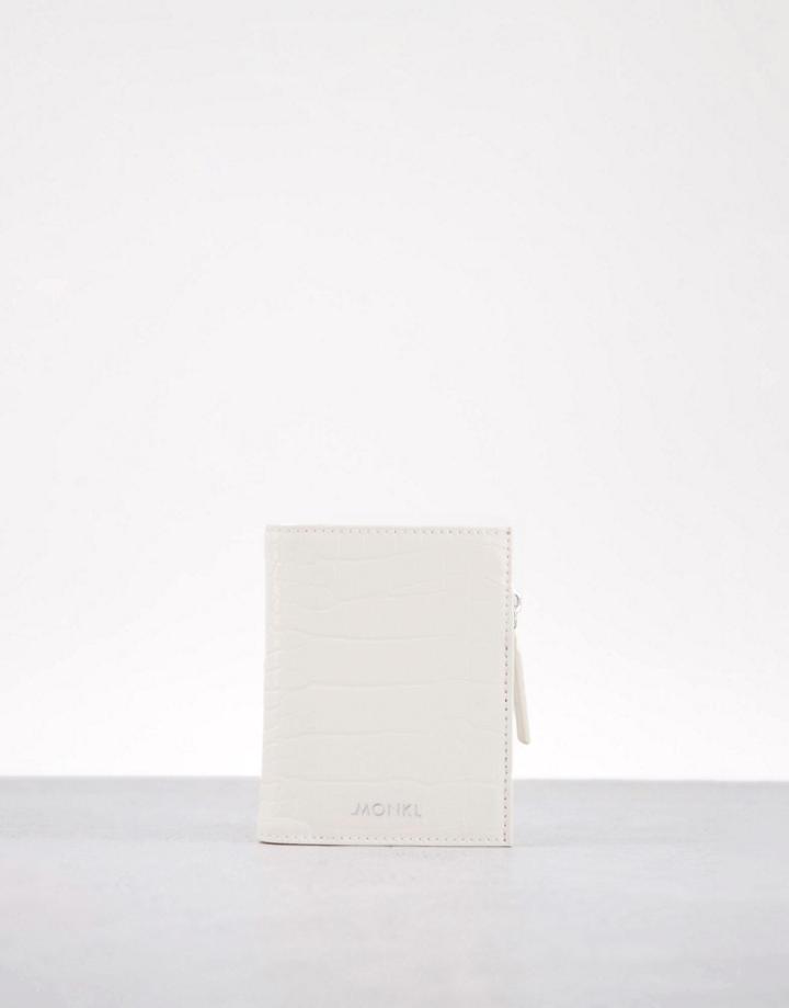 Monki Faux Leather Zip Through Wallet In White Croc