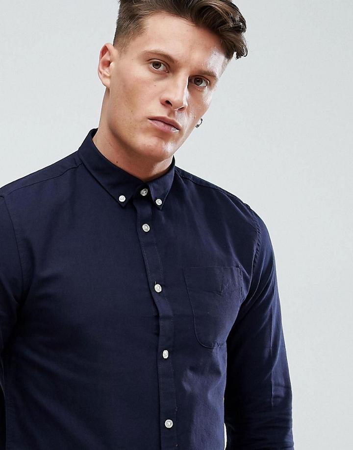 River Island Regular Fit Oxford Shirt In Navy - Navy