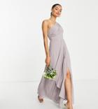 Tfnc Petite Bridesmaid Chiffon One Shoulder Drape Maxi Dress In Lavender Gray