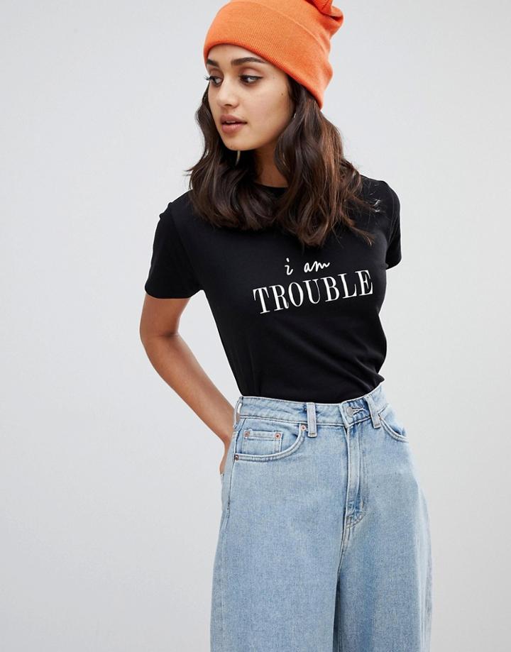 Asos Design T-shirt With Trouble Print - White
