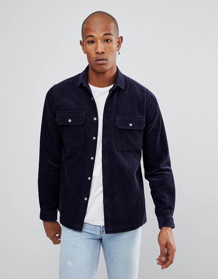 Asos Cord Overshirt In Navy - Navy