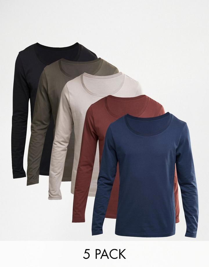 Asos Long Sleeve T-shirt With Scoop Neck 5 Pack Save 23% - Multi