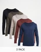 Asos Long Sleeve T-shirt With Scoop Neck 5 Pack Save 23% - Multi
