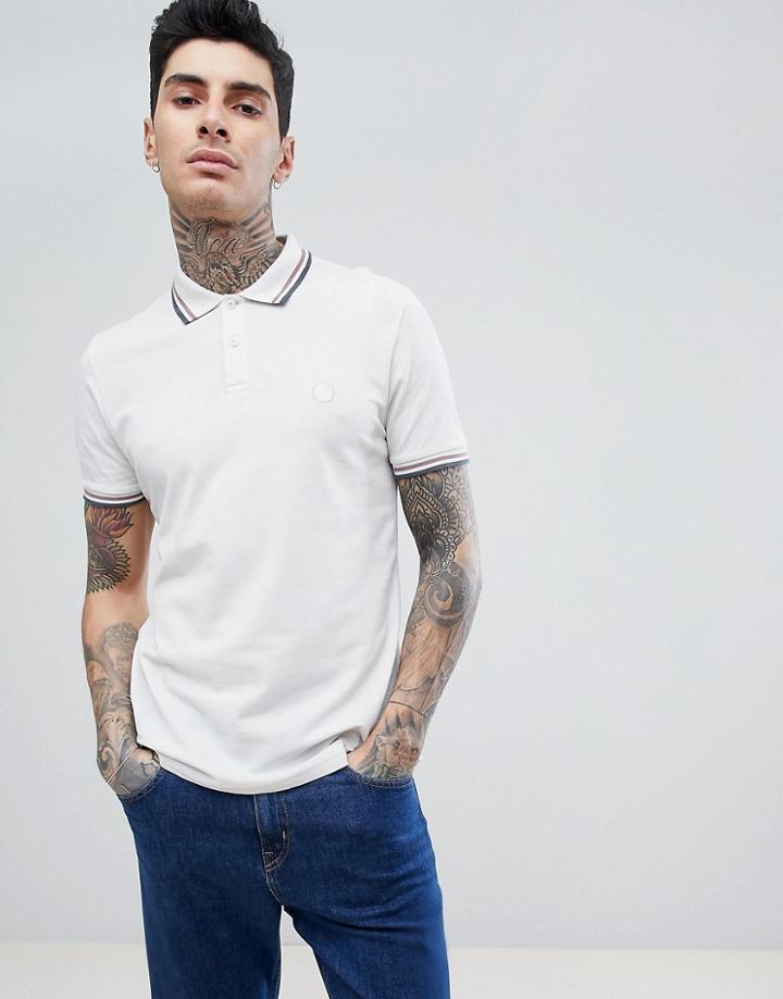 Pretty Green Baseline Slim Fit Twin Tipped Logo Polo In Stone - White