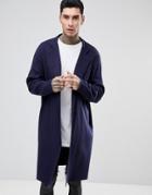 Asos Longline Knitted Duster Jacket In Navy - Navy