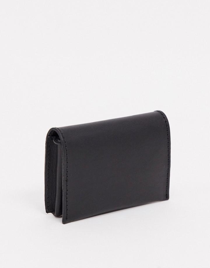 Asos Design Leather Foldover Wallet With Coin Zip In Black