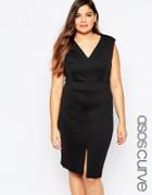 Asos Curve Pencil Dress With Plunge Neck - Nude