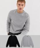 Asos Design Sweatshirt 2 Pack Black/gray Marl-multi