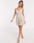 Asos Design Soft Layered Cami Mini Dress In Blush-pink