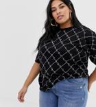 Asos Design Curve Oversized T-shirt With Paris Monogram Print - Black