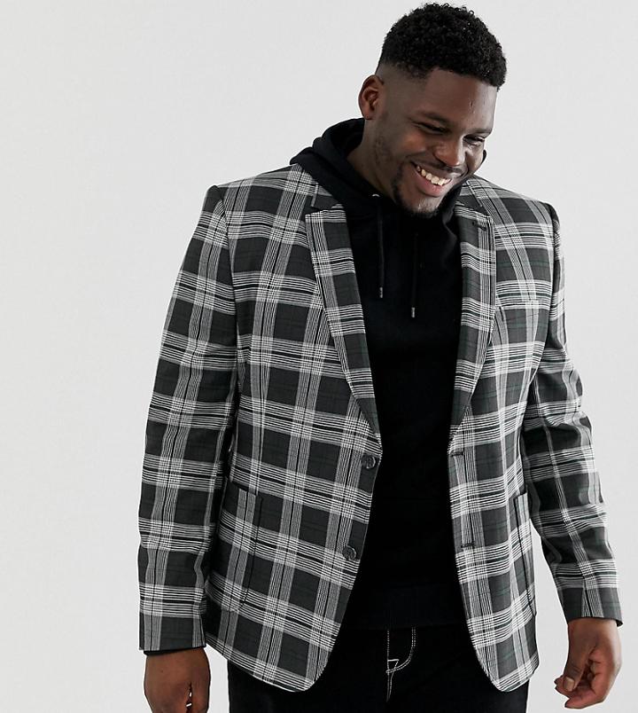 Asos Design Plus Skinny Blazer In Gray Check