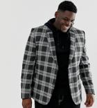 Asos Design Plus Skinny Blazer In Gray Check