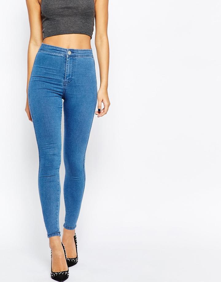 Asos Rivington High Waisted Denim Jeggings In Maisy Mid Wash Blue - Maisy Mid Blue
