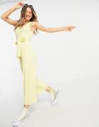 Monki Sandra Organic Cotton Blend Ribbed Jersey Wide Leg Jumpsuit In Yellow