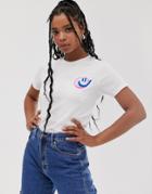 Asos Design T-shirt With Rave Face In Organic Cotton-white