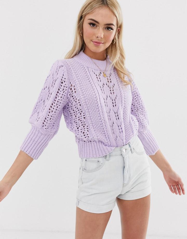 Asos Design Open Stitch Tee In Fluffy Yarn - Purple