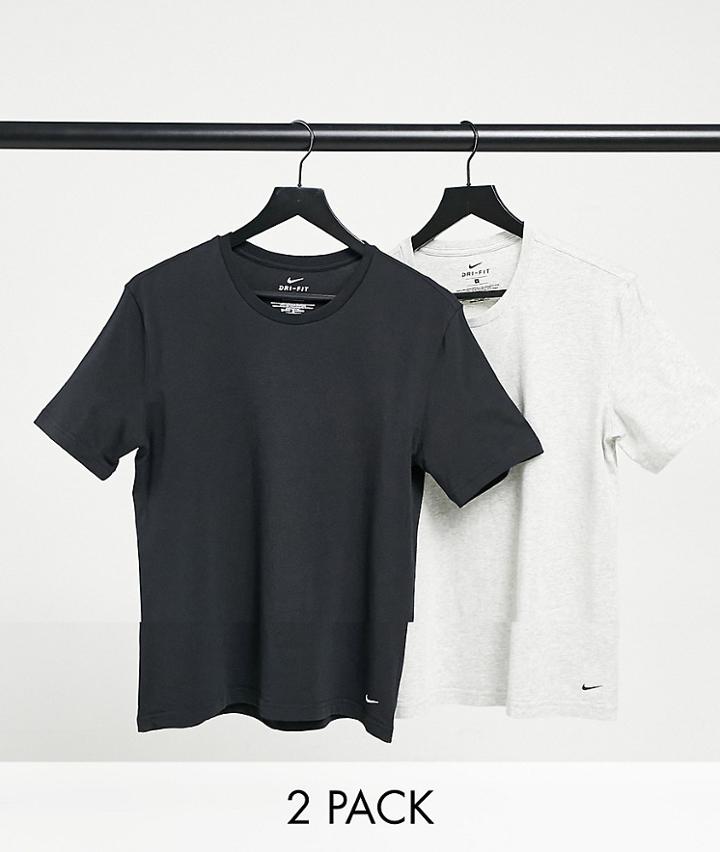 Nike 2 Pack Cotton Stretch T-shirts In Black/gray-multi