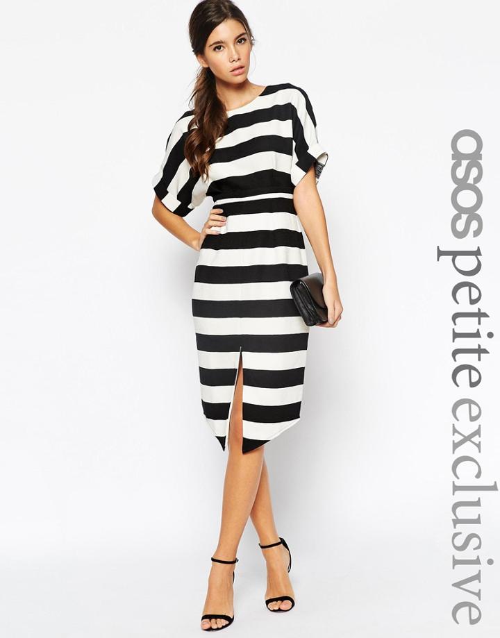Asos Petite Stripe Wiggle Dress With Split Front And Wrap Back - Stripe