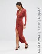 John Zack Petite Wrap Front Maxi Dress - Chocolate