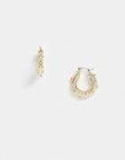 Asos Design Hoop Earrings In Crystal And Pearl Studded Texture In Gold Tone