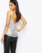 Club L Sequin Cami Top With Deep V Back - Silver $27.00