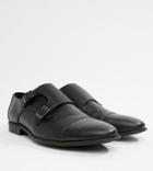 Asos Design Wide Fit Monk Shoes In Black Faux Leather With Emboss Panel - Black