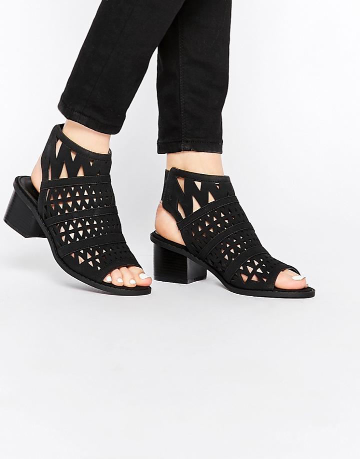 Truffle Collection Honor Laser Cut Sling Bootee Heeled Sandals - Black