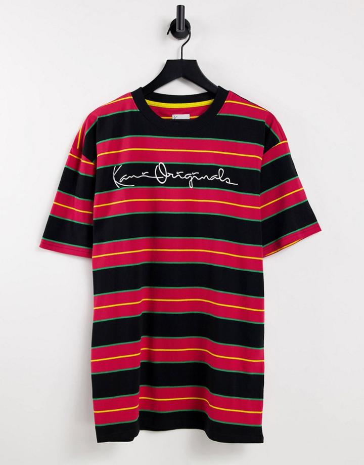 Karl Kani Originals Horizontal Striped T-shirt In Black And Red-multi