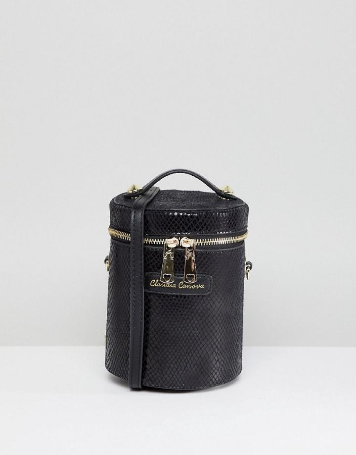Claudia Canova Zip Top Cylinder Crossbody Bag - Black