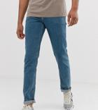 Asos Design Tall Slim Jeans In Flat Mid Wash - Blue