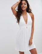 Asos Jersey Ruched Halter Mini Beach Dress - White