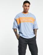 Asos Design Oversized T-shirt In Blue And Orange Color Block With Puerto Rico City Print