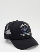 Asos Design Retro Trucker Cap In Black With Food Text Embroidery