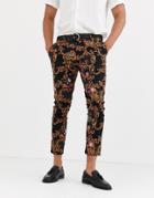 Asos Design Skinny Cropped Pants In Abstract Baroque Print-black