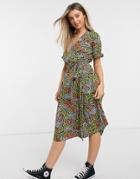 New Look Ruffle Sleeve Midi Wrap Dress In Patchwork Floral Print-black