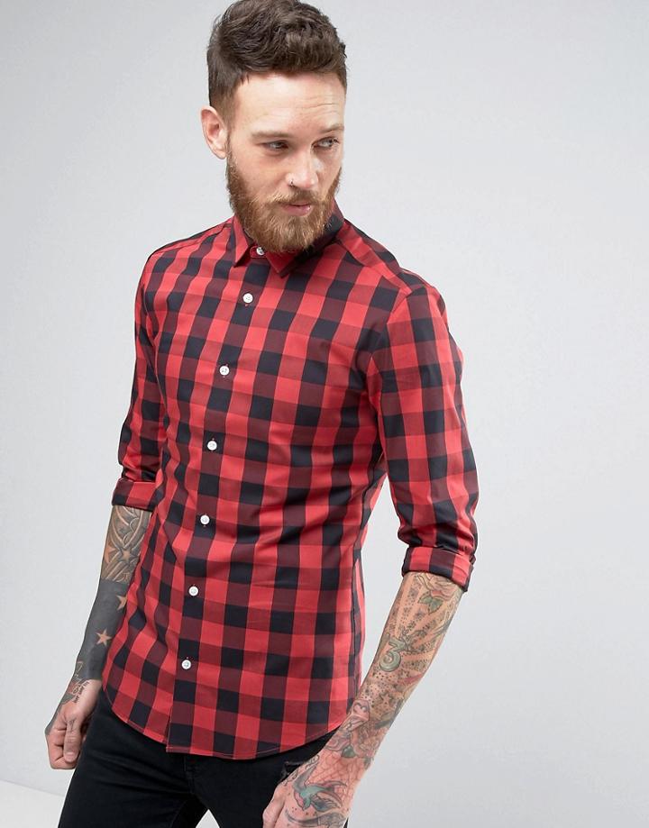 Asos Super Skinny Buffalo Plaid Shirt - Red
