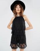 Mango Layered Lace Romper - Black