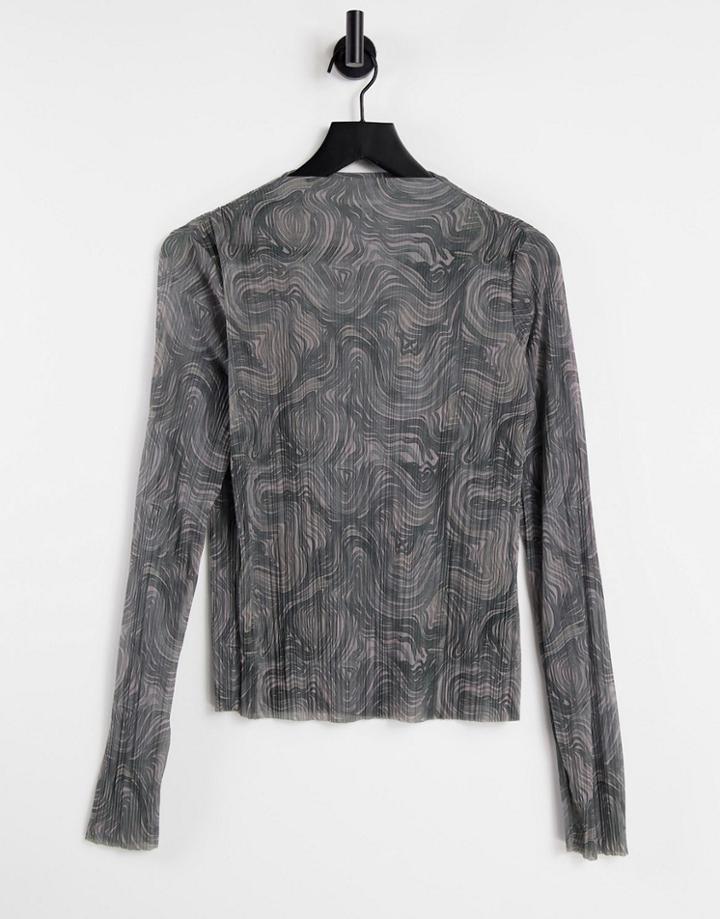 & Other Stories Recycled Mesh Printed Long Sleeve Top In Multi