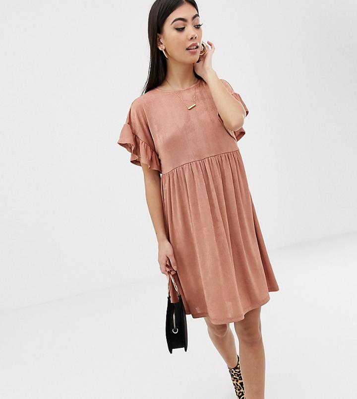 Asos Design Petite Metallic Frill Sleeve Smock Dress-pink