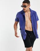 Asos Design Towelling Relaxed Revere Collar Shirt In Petrol Blue-blues
