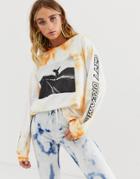 Asos Design Oversized Long Sleeve T-shirt In Tie Dye With Skate Print - Multi