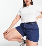 Dr Denim Plus Nora Sky High Denim Mom Shorts In Mid Blue-blues