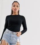 Asos Design Petite Ultimate Slim Fit T-shirt With Long Sleeves In Organic Cotton In Black