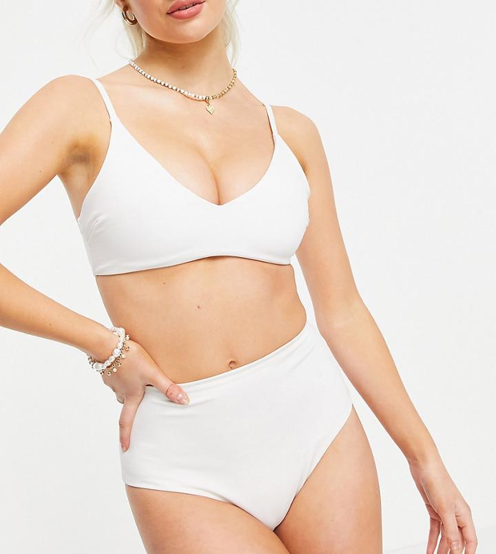 Asos Design Petite Mix And Match High Leg High Waist Bikini Bottom In White - White