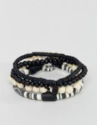 Icon Brand Cream & Black Beaded & Cord Bracelets In 3 Pack - Black